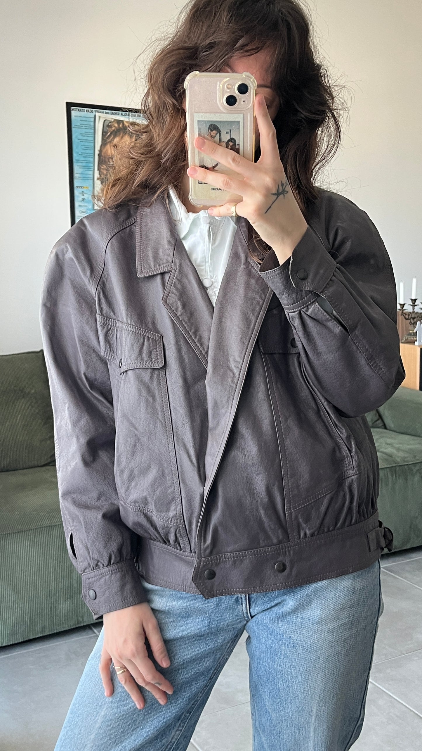 Purple Cropped Leather Coat