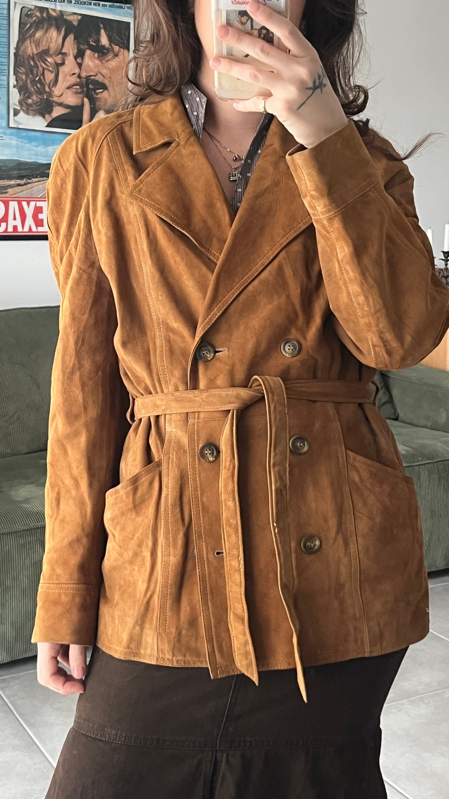 Suede Coat with Belt