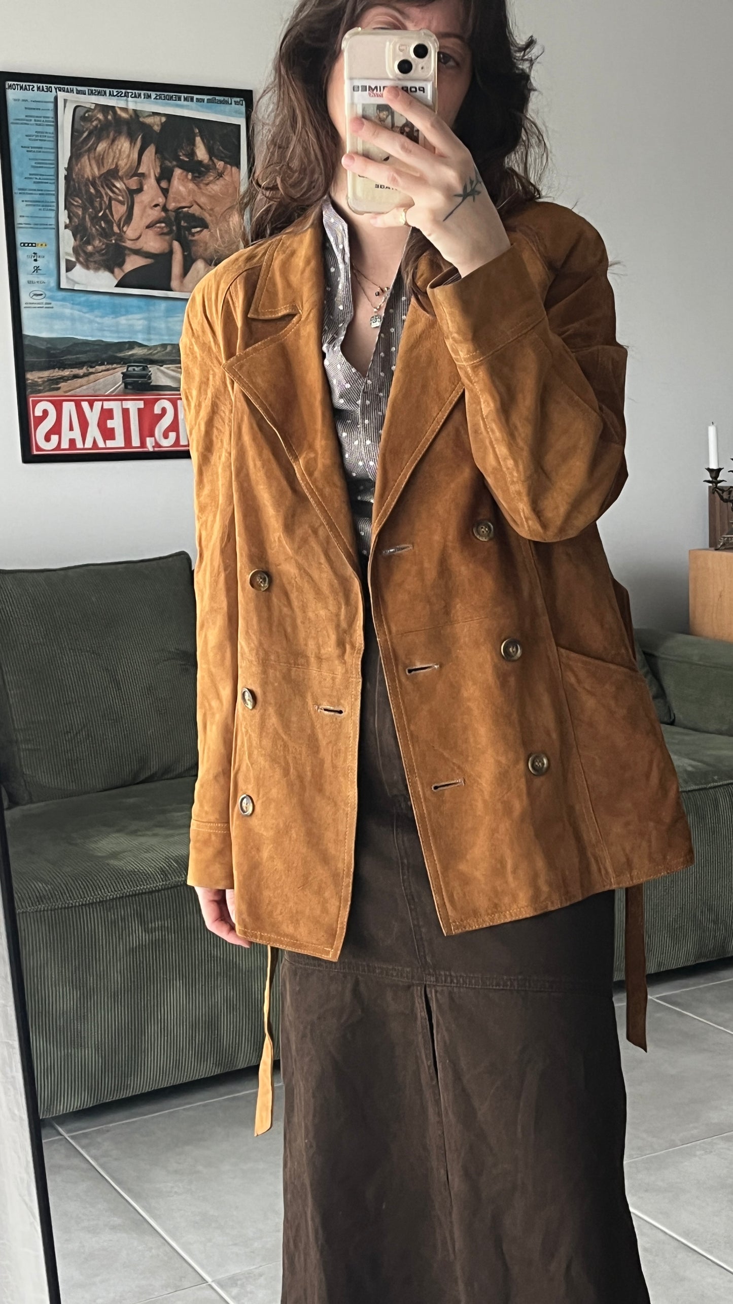 Suede Coat with Belt