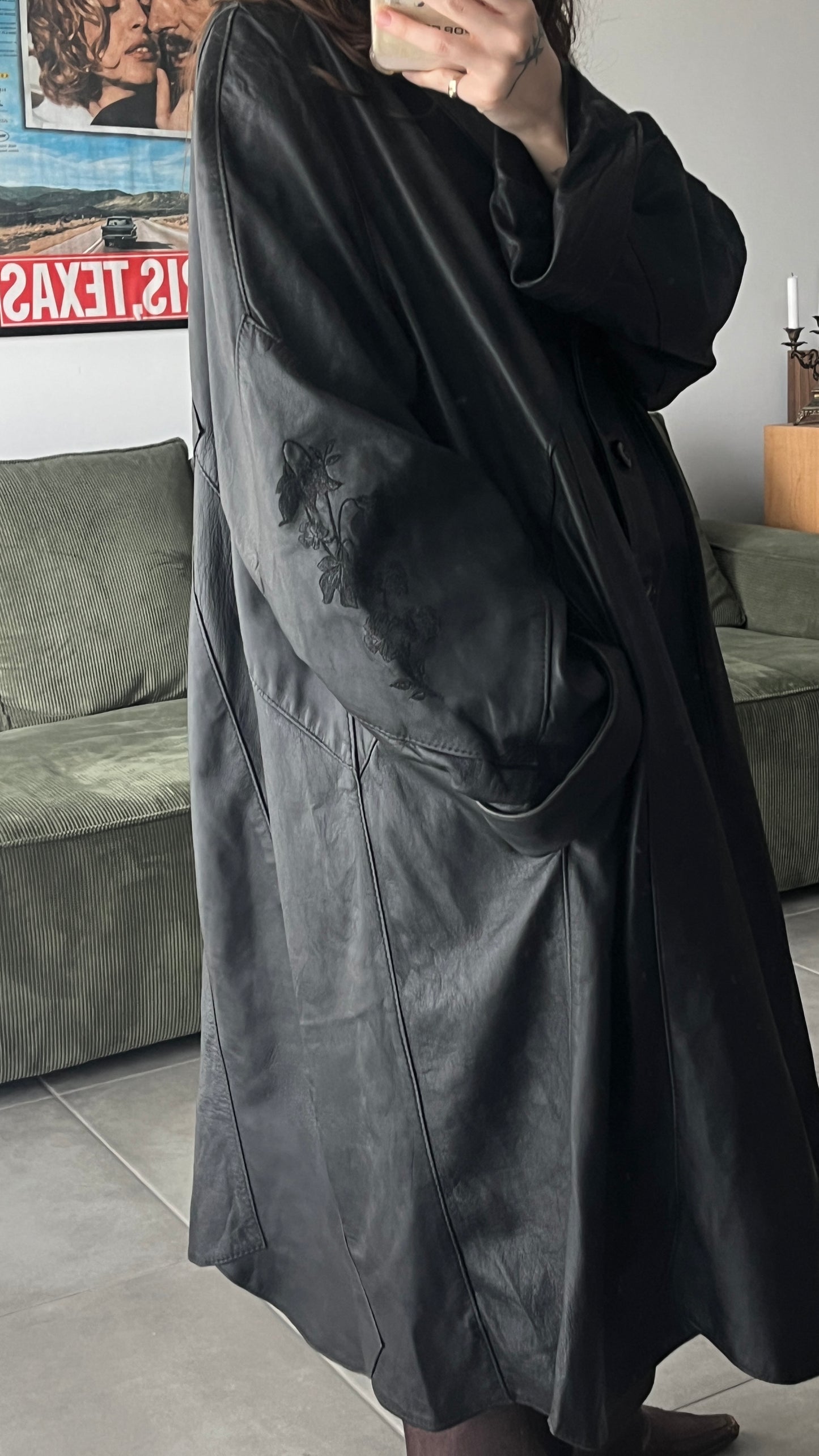 Embroidered Maxi Leather Coat - Artisan Piece