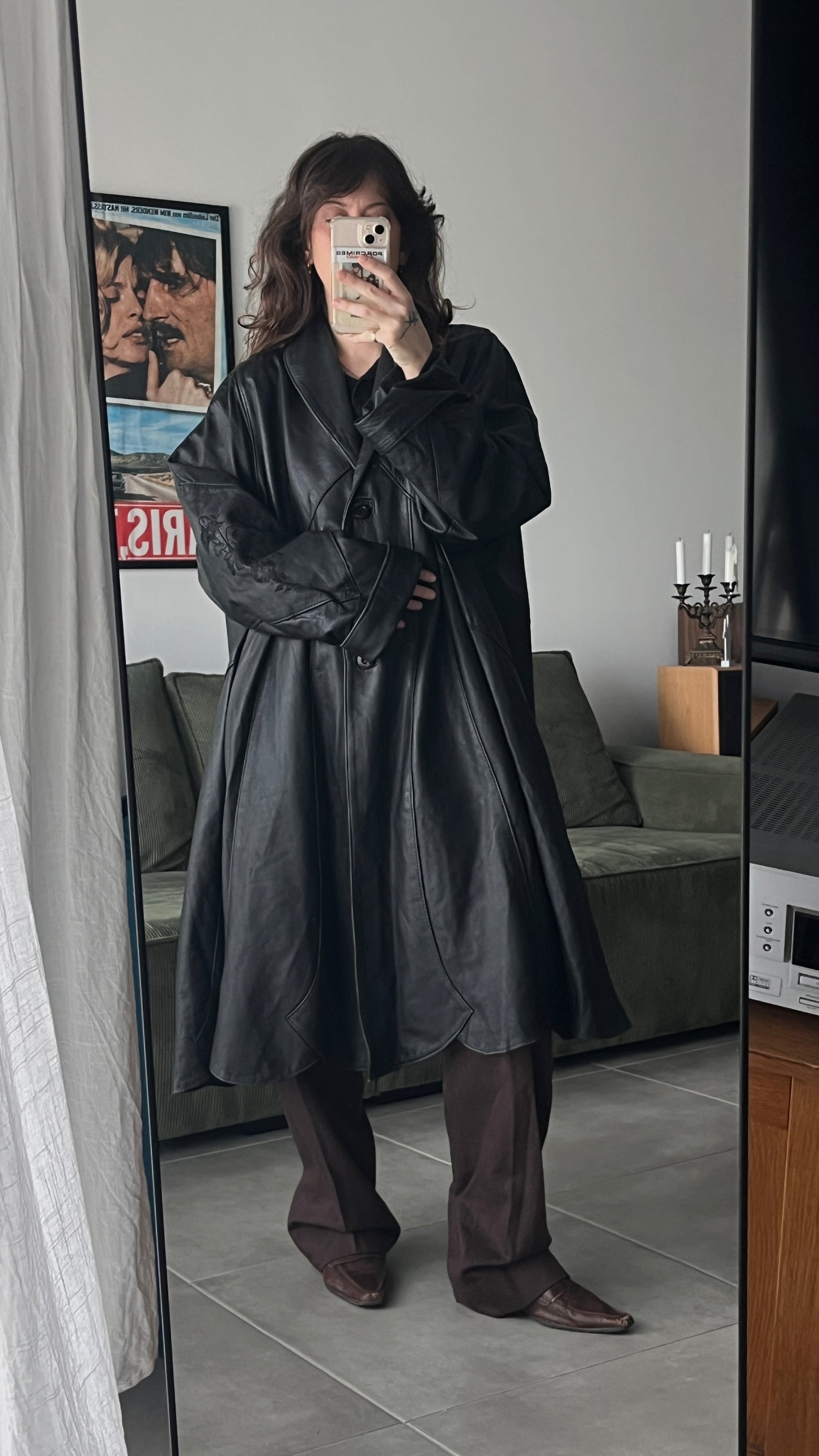 Embroidered Maxi Leather Coat - Artisan Piece