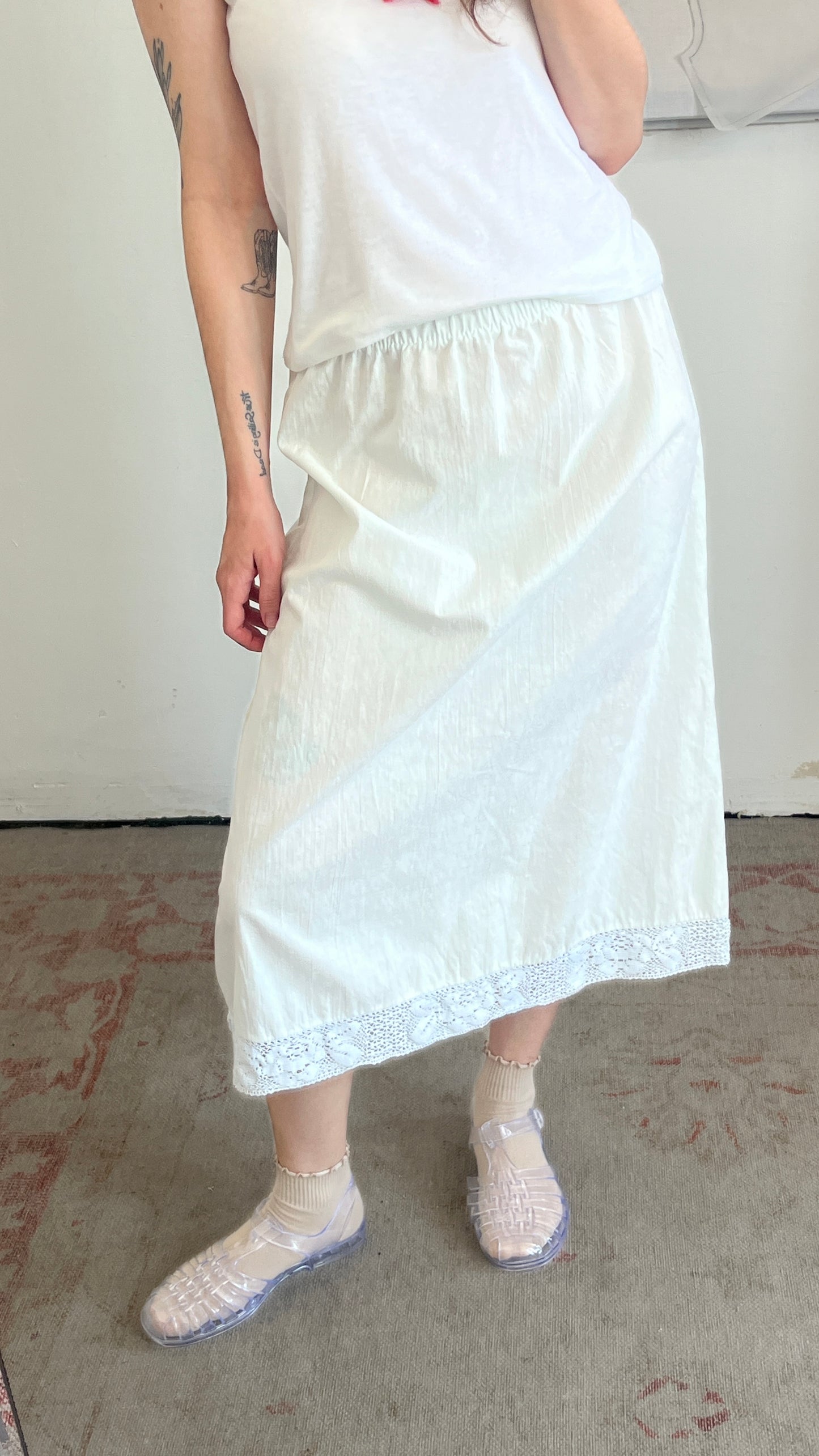Handmade Midi Cotton Skirt with Crochet Hem