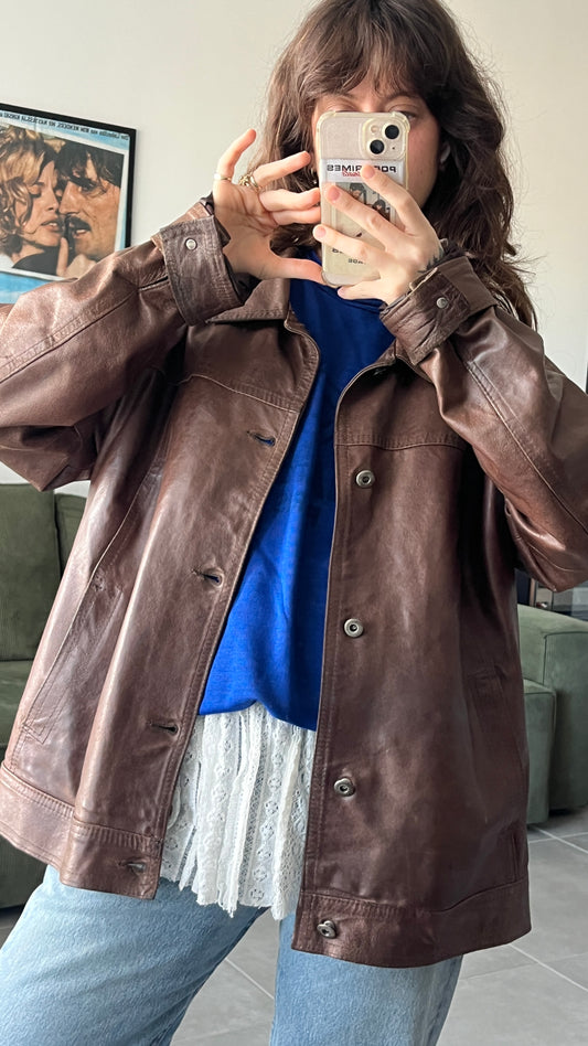 90s Men’s Brown Leather Coat