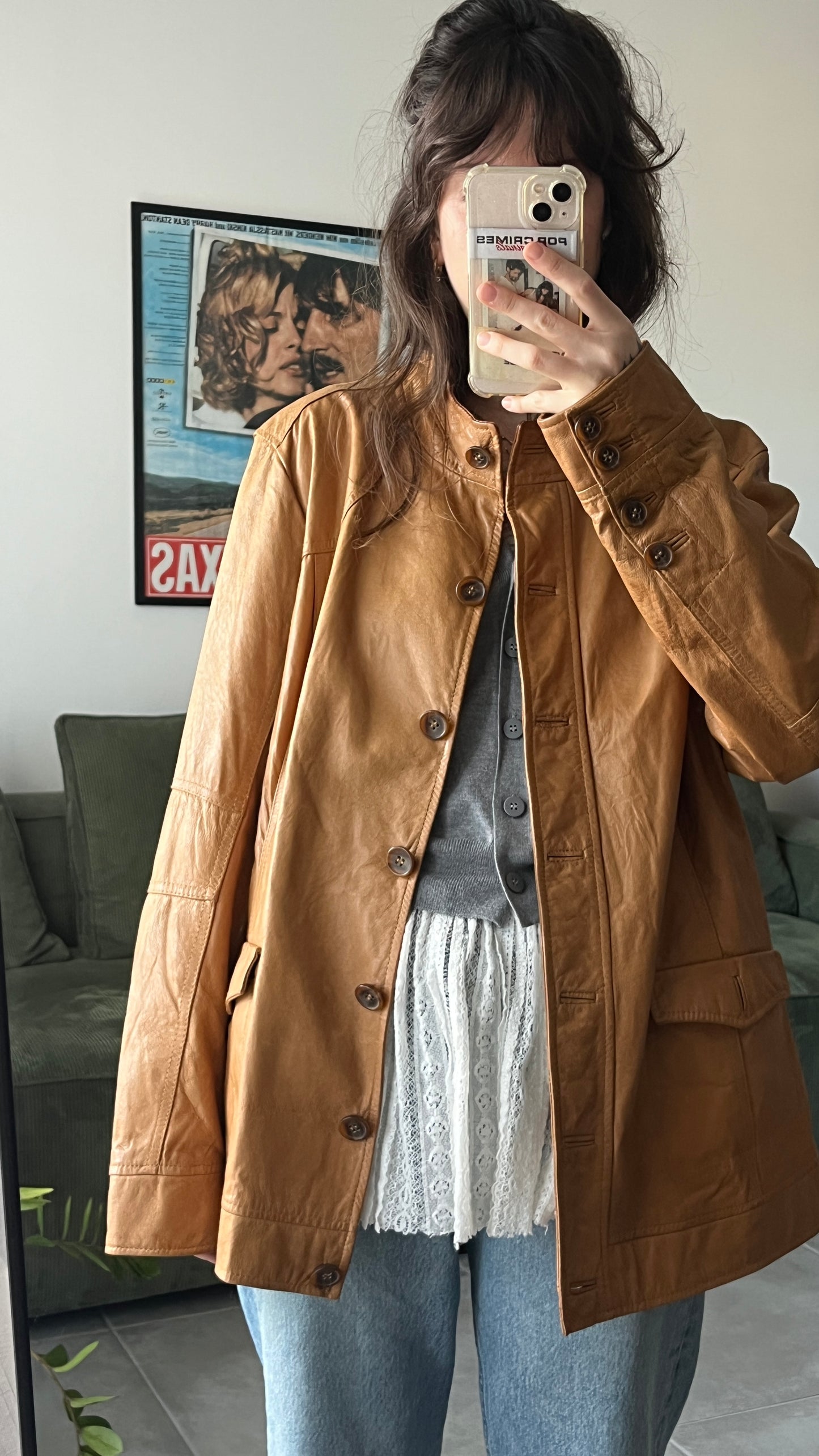 Lightweight Leather Jacket with Mandarin Collar