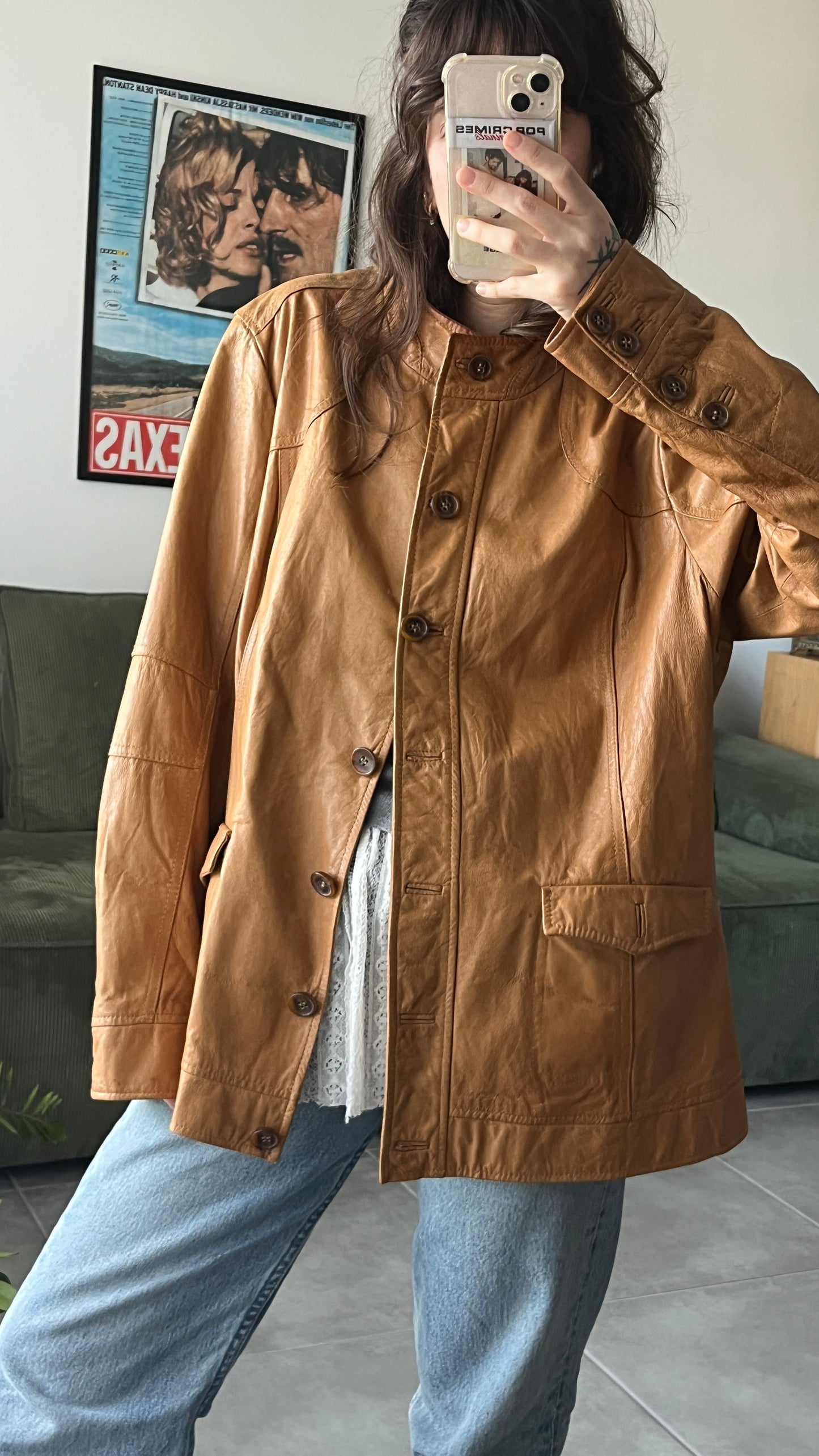 Lightweight Leather Jacket with Mandarin Collar