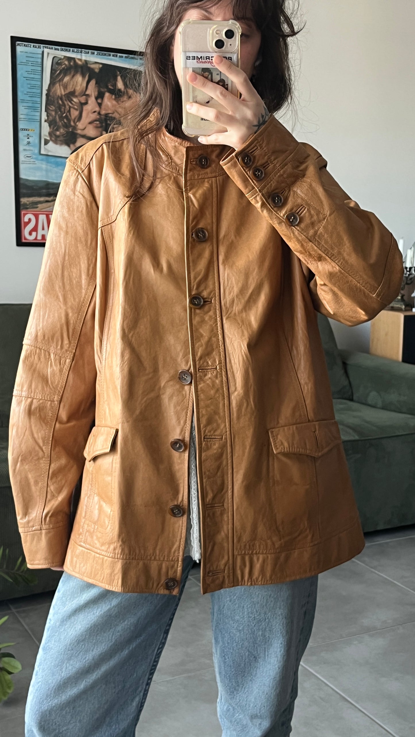 Lightweight Leather Jacket with Mandarin Collar