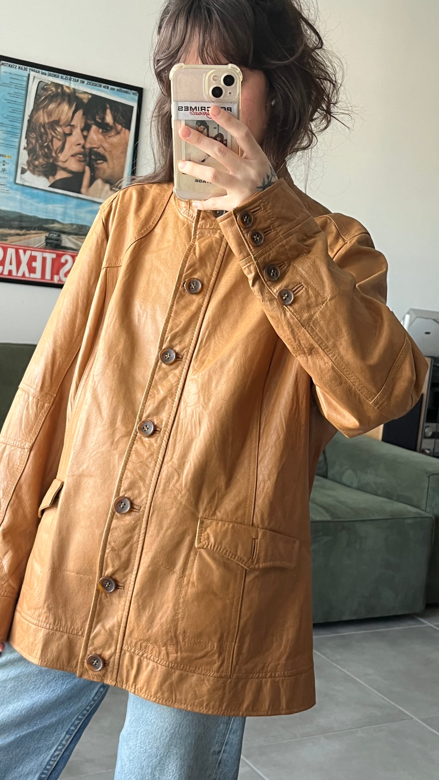 Lightweight Leather Jacket with Mandarin Collar