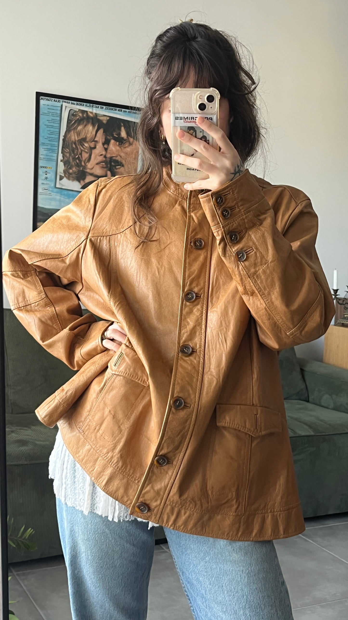 Lightweight Leather Jacket with Mandarin Collar