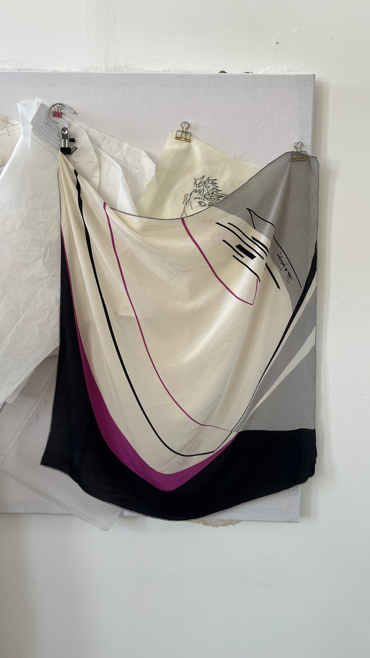 White-Grey Silk Scarf