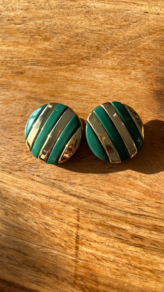 Green and Gold Plastic Clip-On Earrings