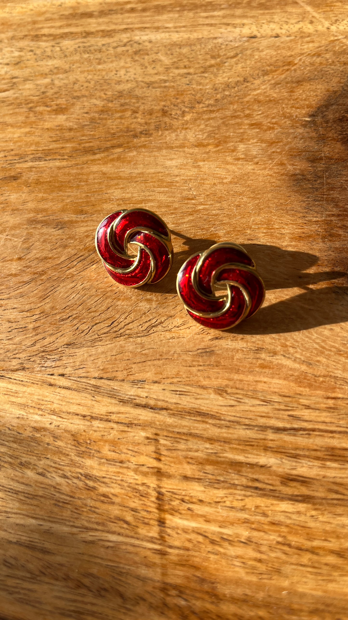 Red and Gold Spiral Stud Earrings