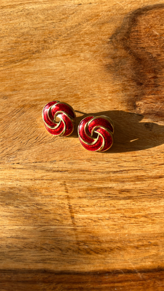 Red and Gold Spiral Stud Earrings