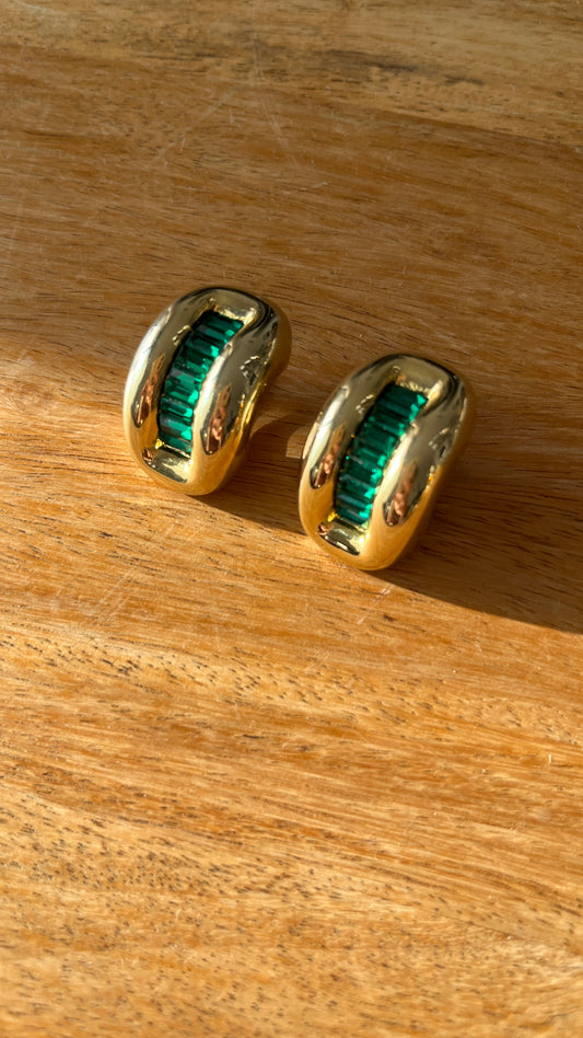Gold-Tone Clip-On Earrings with Green Stones