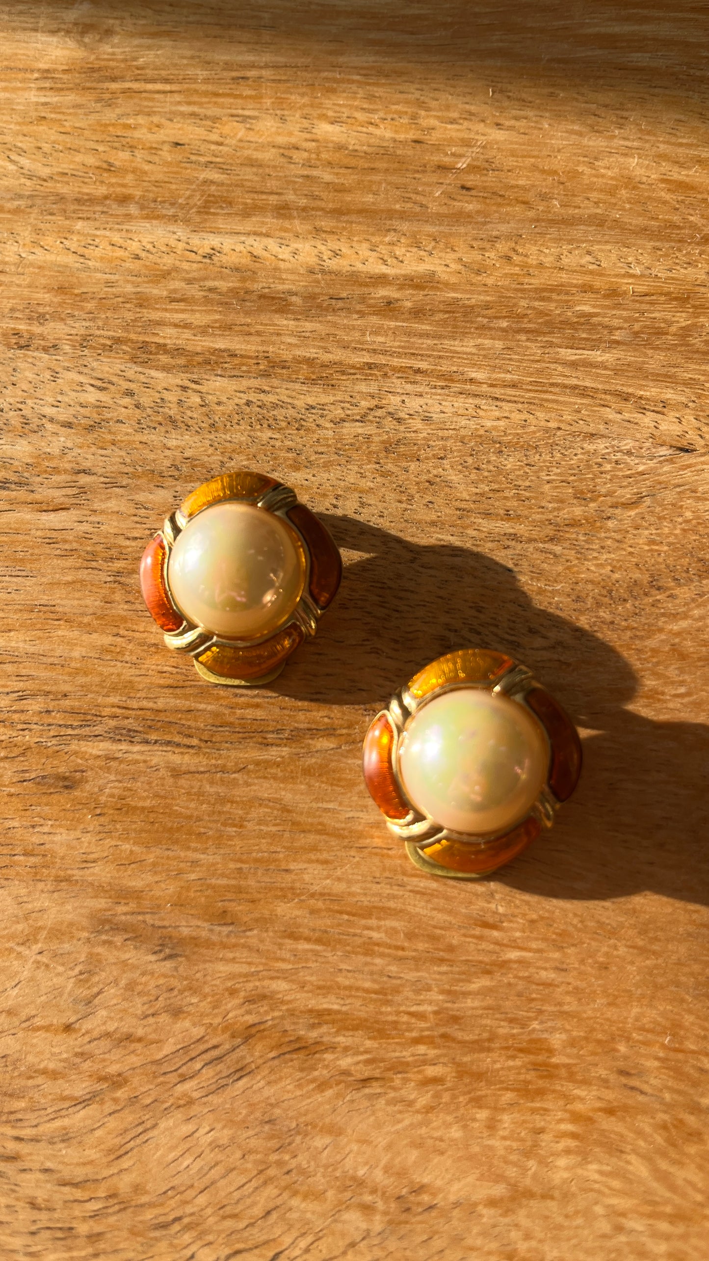 Orange and Pearl Clip-On Earrings