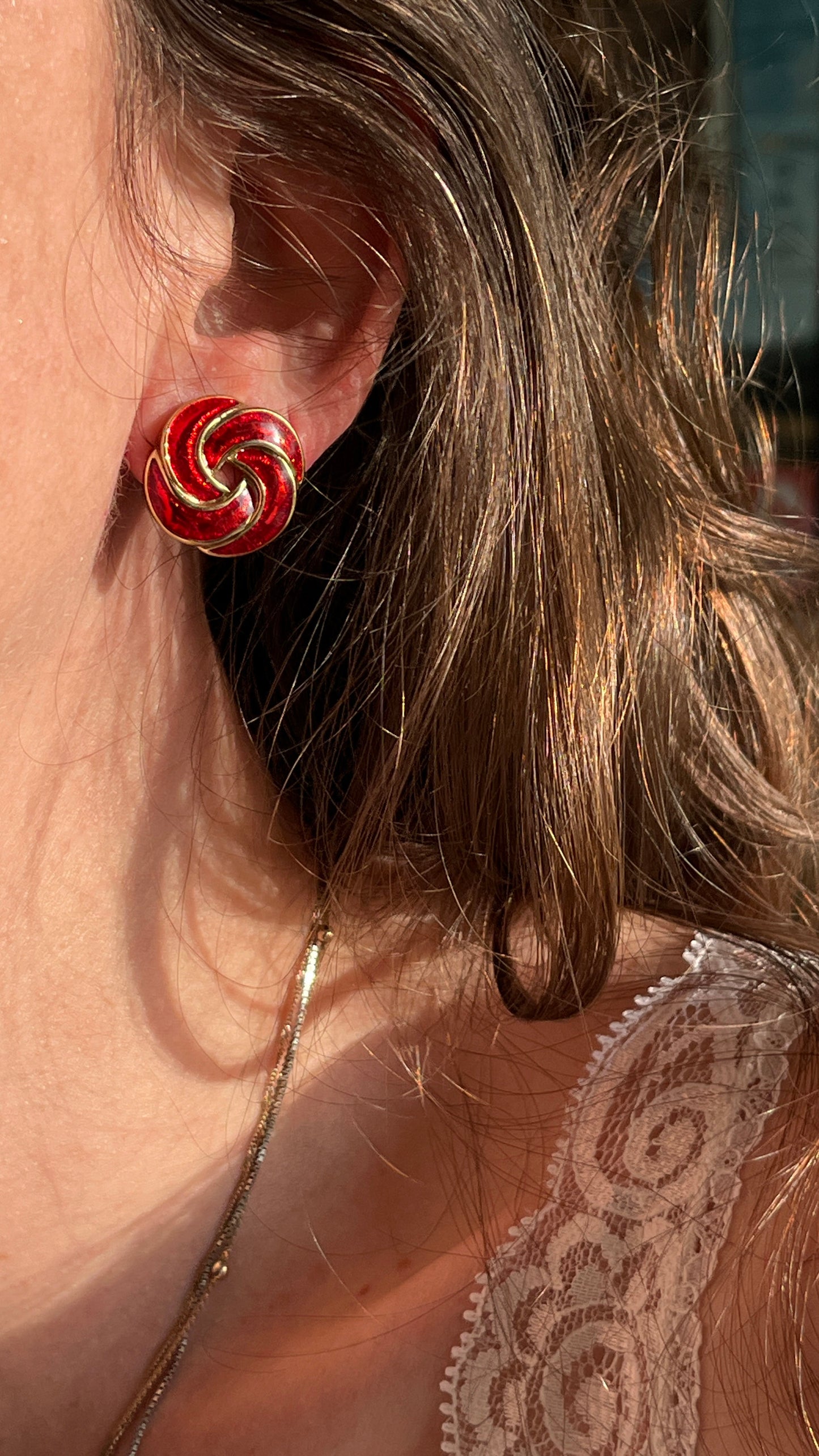 Red and Gold Spiral Stud Earrings
