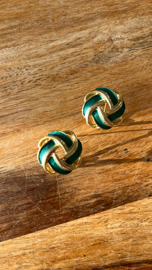 Green and Gold Spiral Stud Earrings