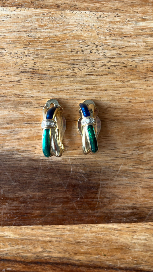 Gold-Tone Clip-On Earrings – Blue Green