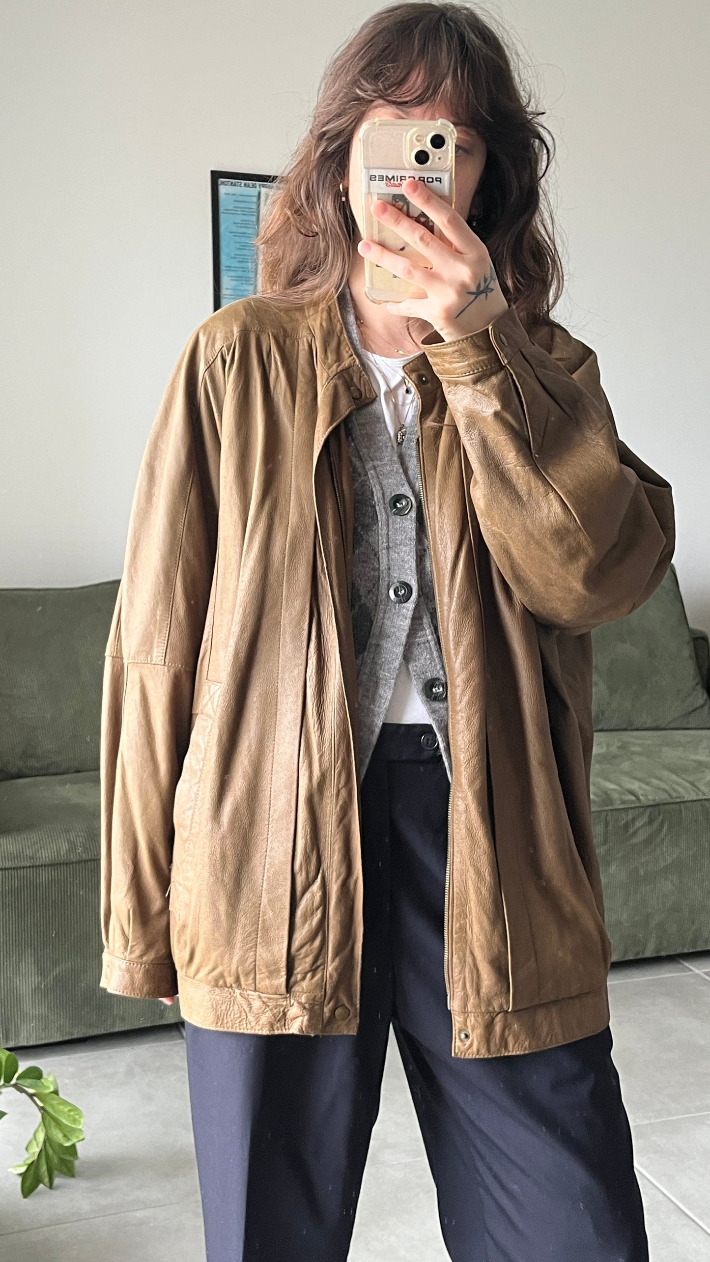 Leather Coat with Mandarin Collar