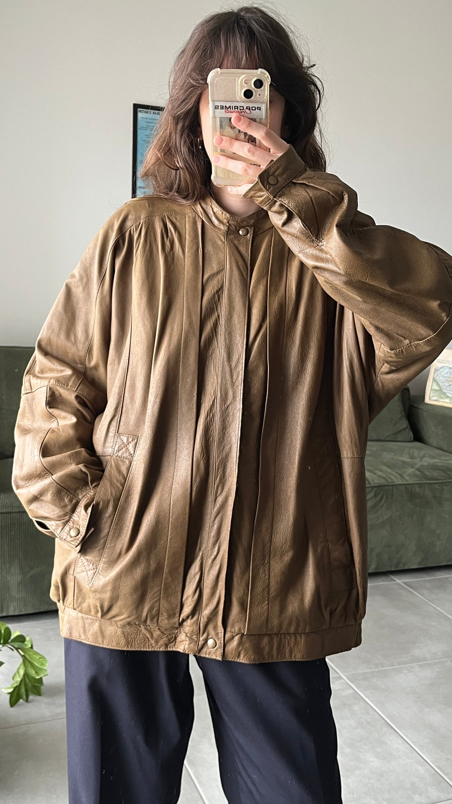 Leather Coat with Mandarin Collar