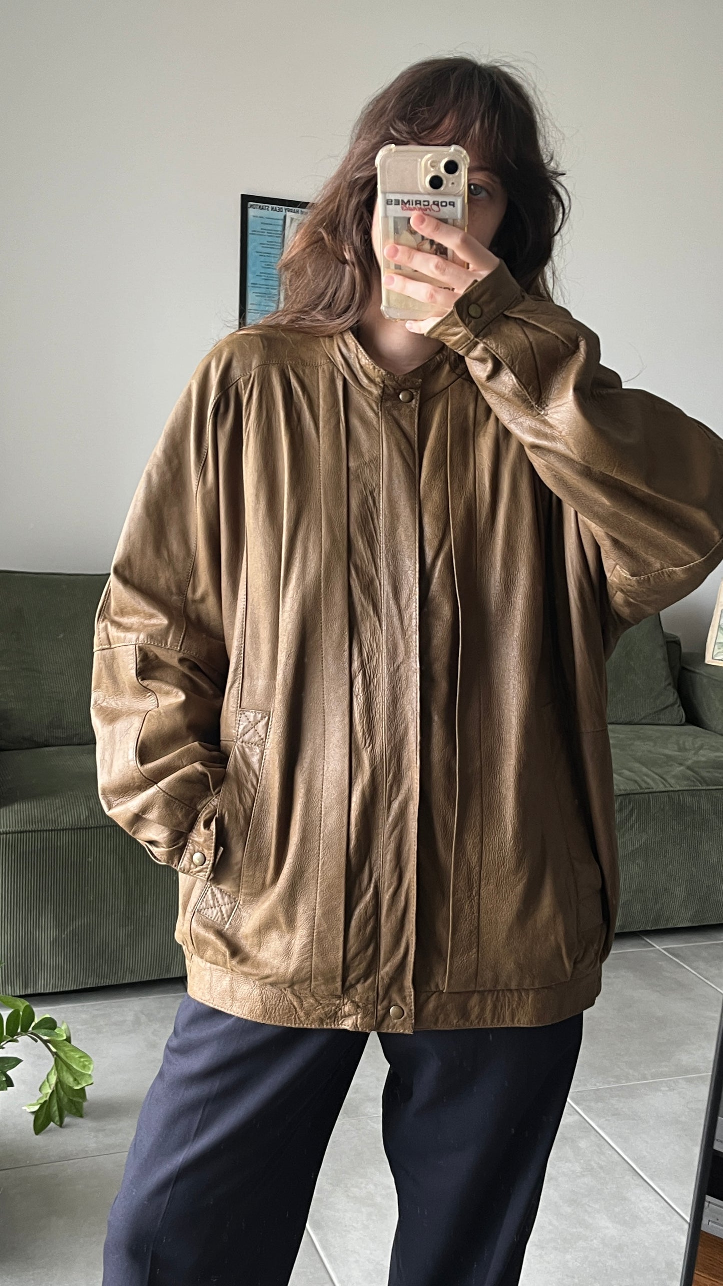 Leather Coat with Mandarin Collar