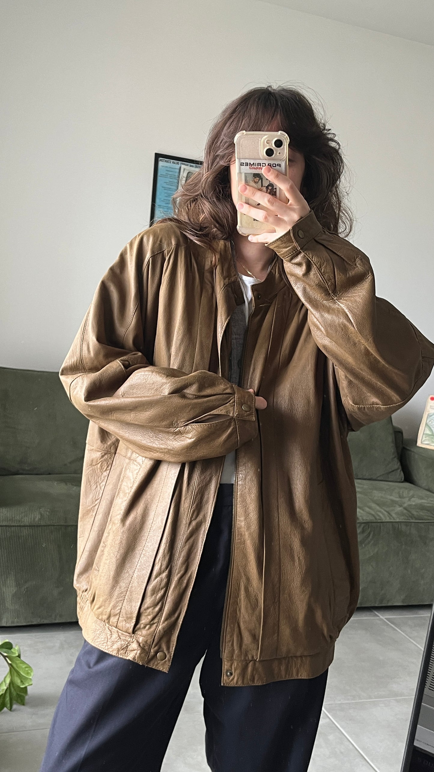 Leather Coat with Mandarin Collar