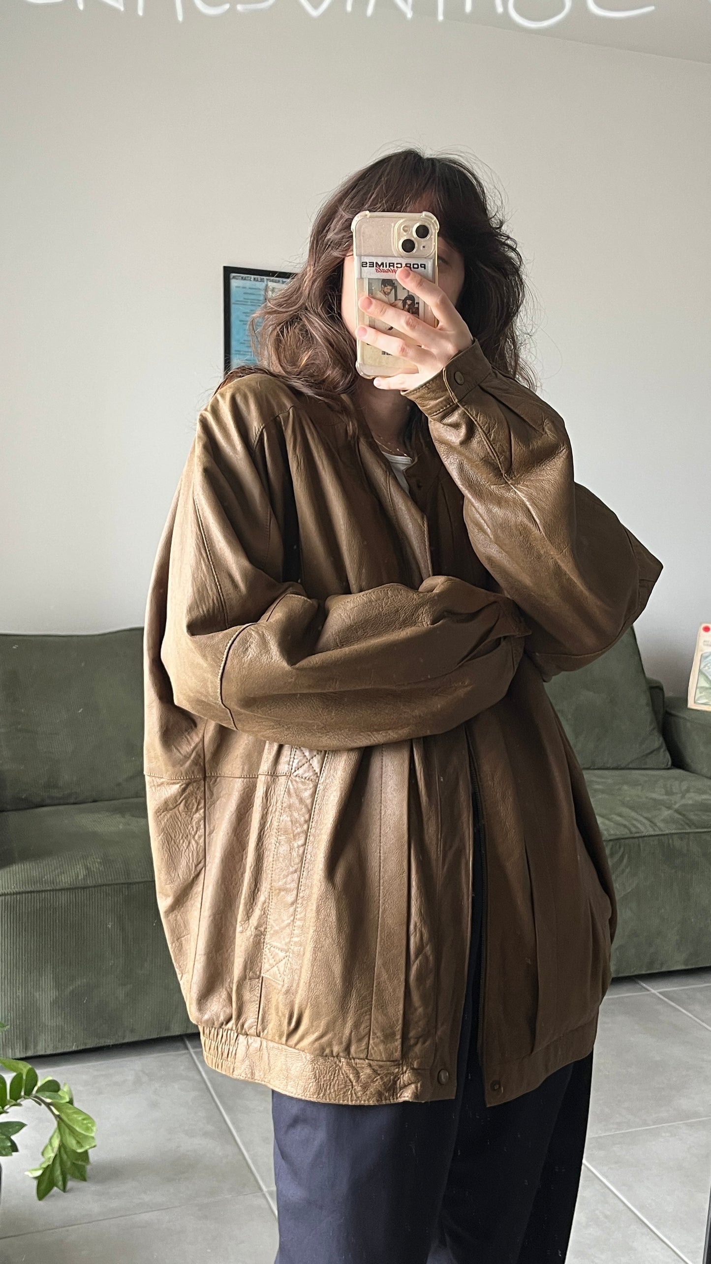 Leather Coat with Mandarin Collar