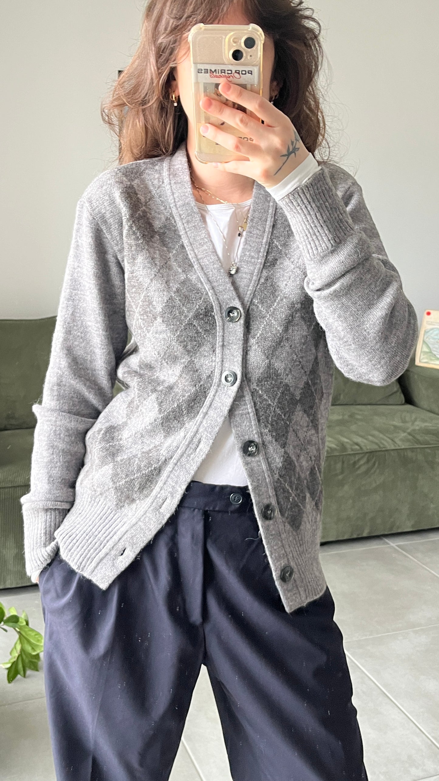 Gray Argyle Cardigan