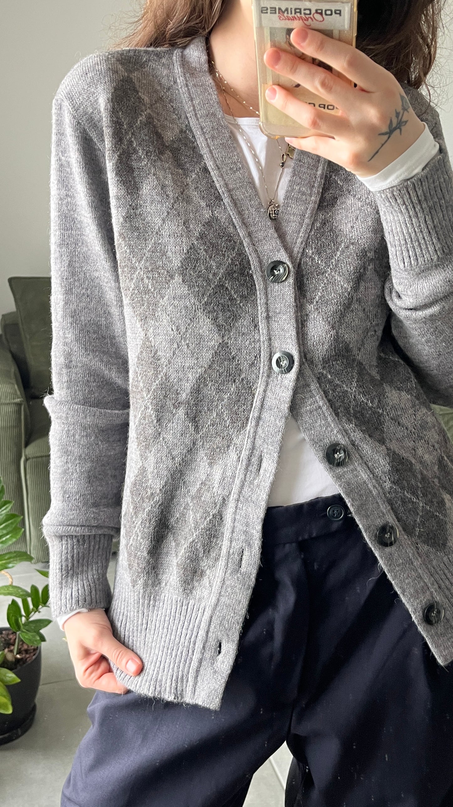Gray Argyle Cardigan