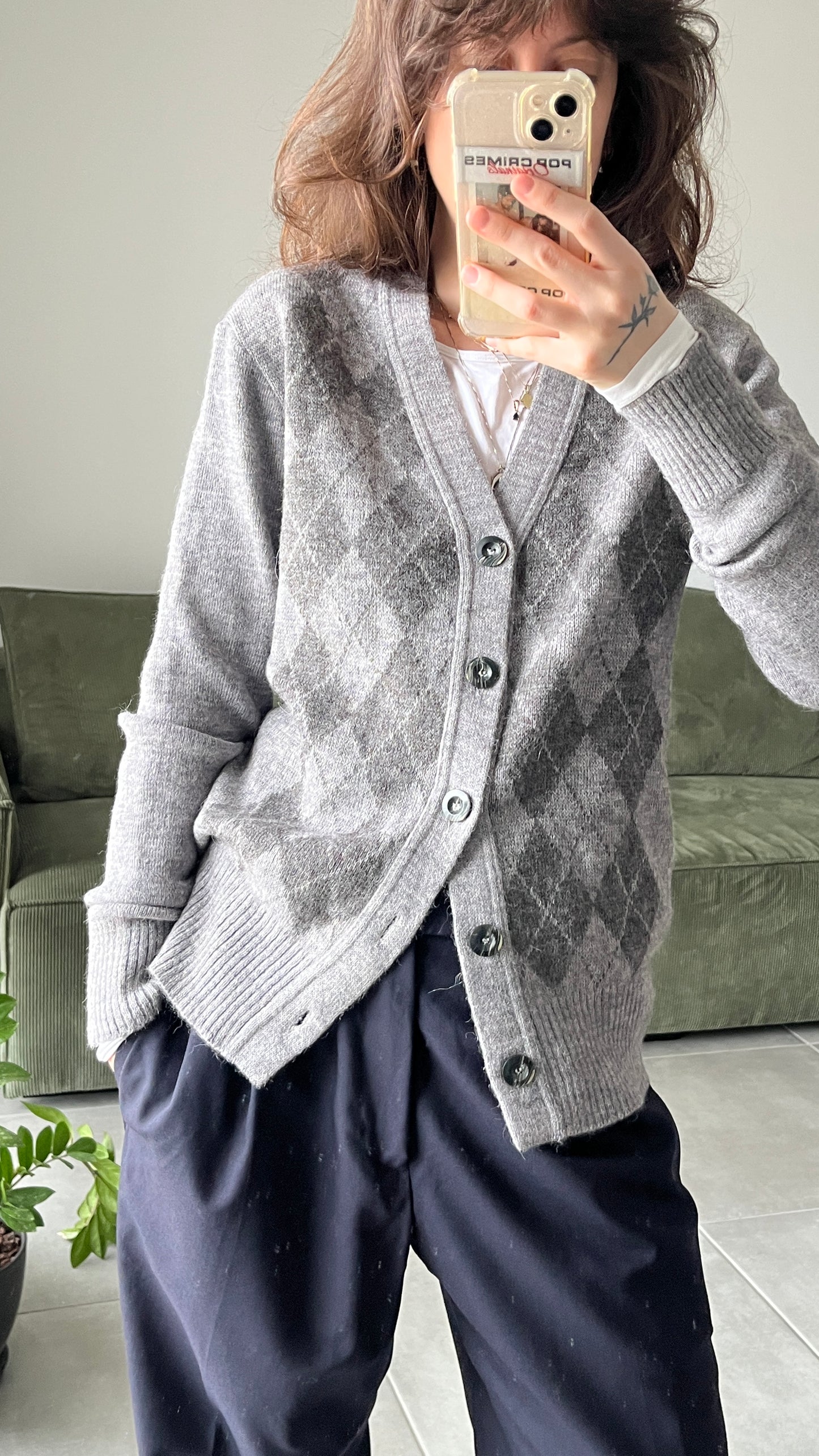 Gray Argyle Cardigan