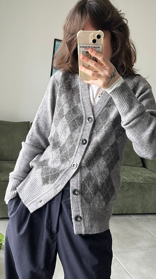 Gray Argyle Cardigan