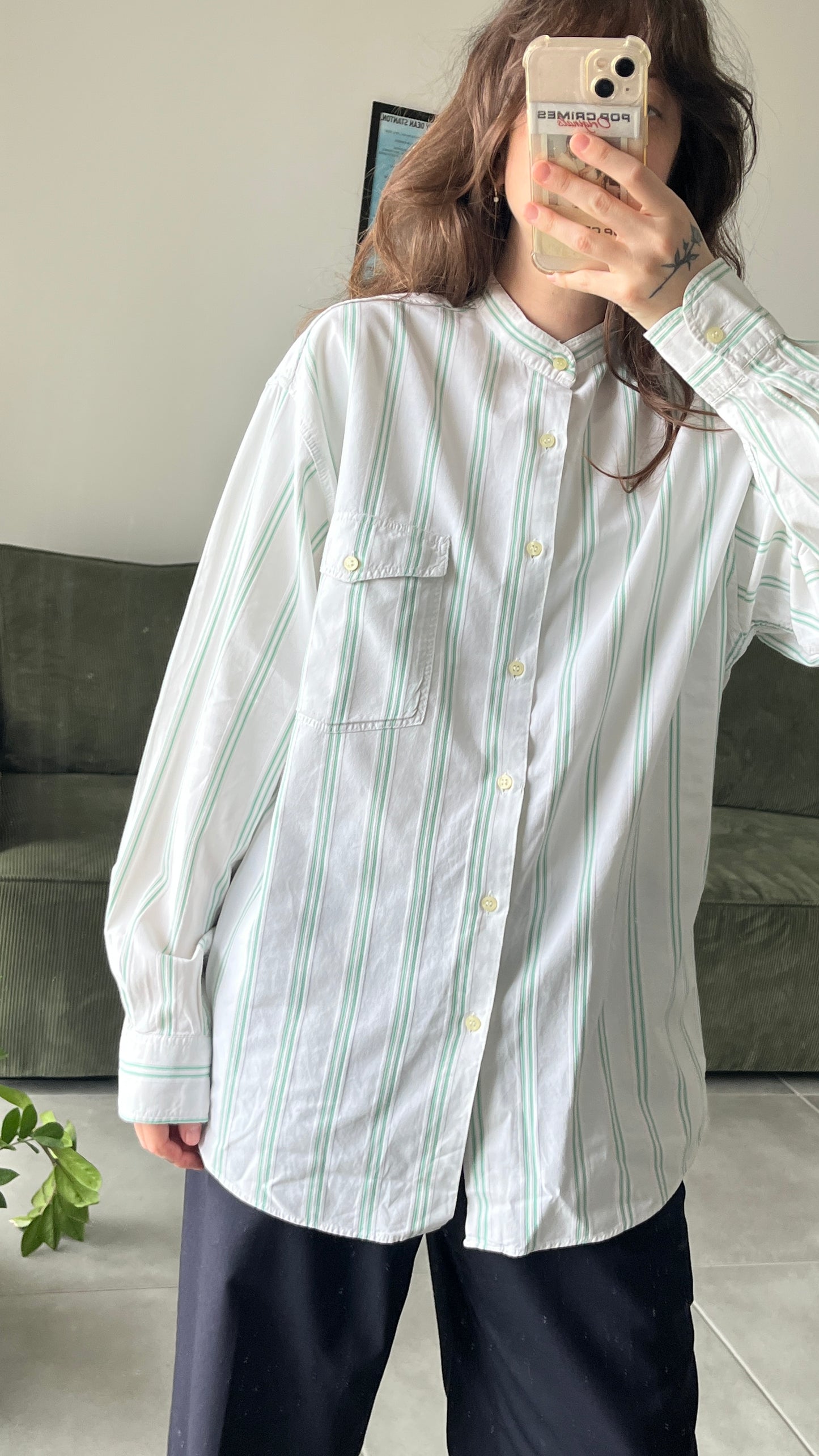 Striped Button-Down with Mandarin Collar