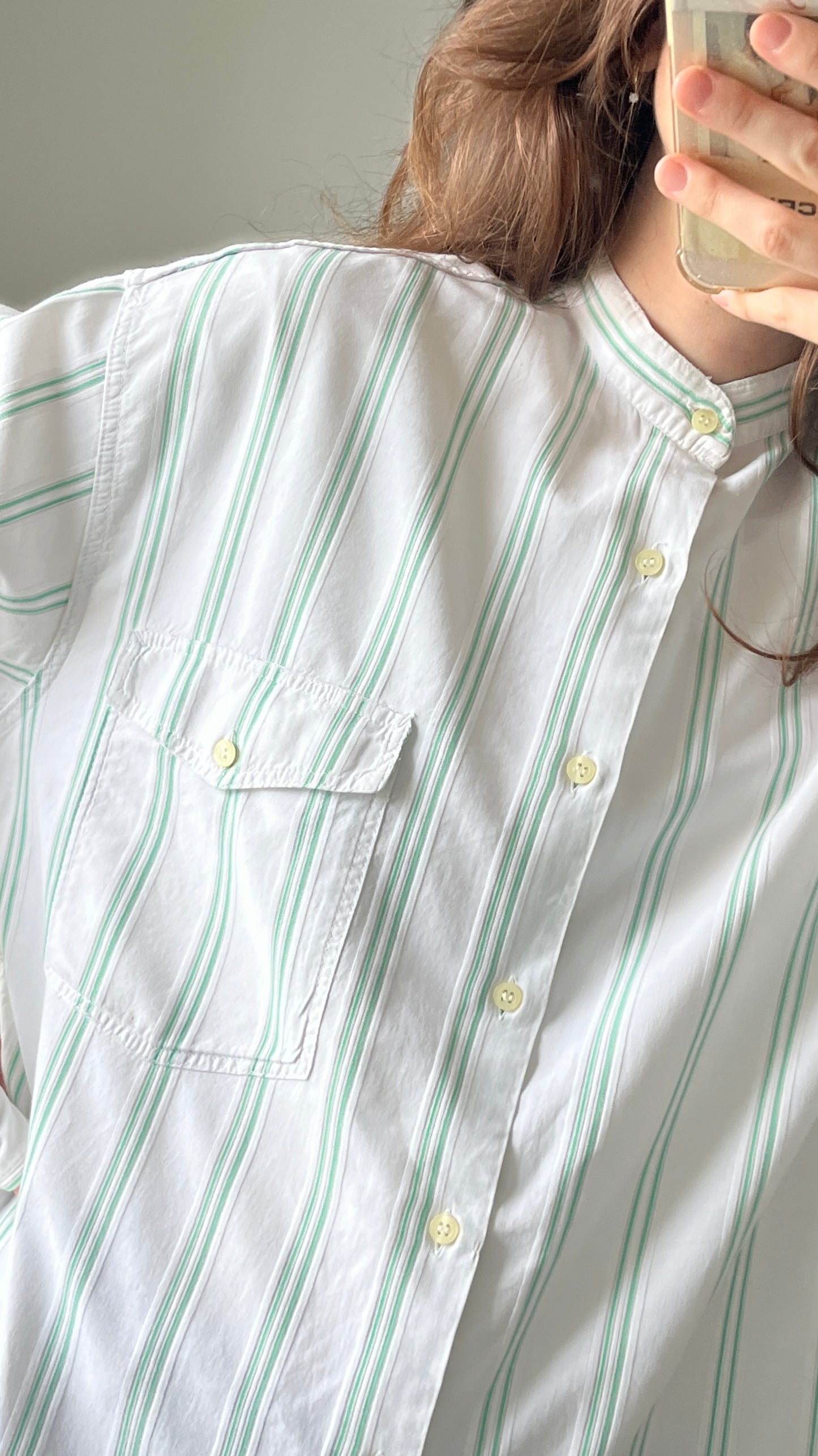 Striped Button-Down with Mandarin Collar