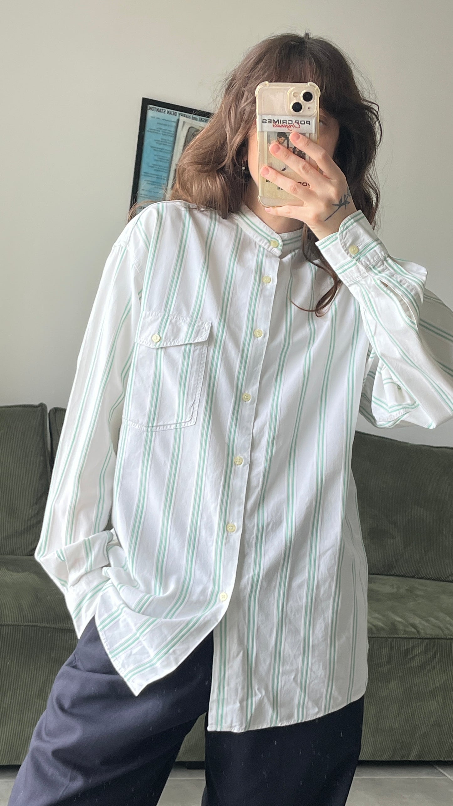 Striped Button-Down with Mandarin Collar