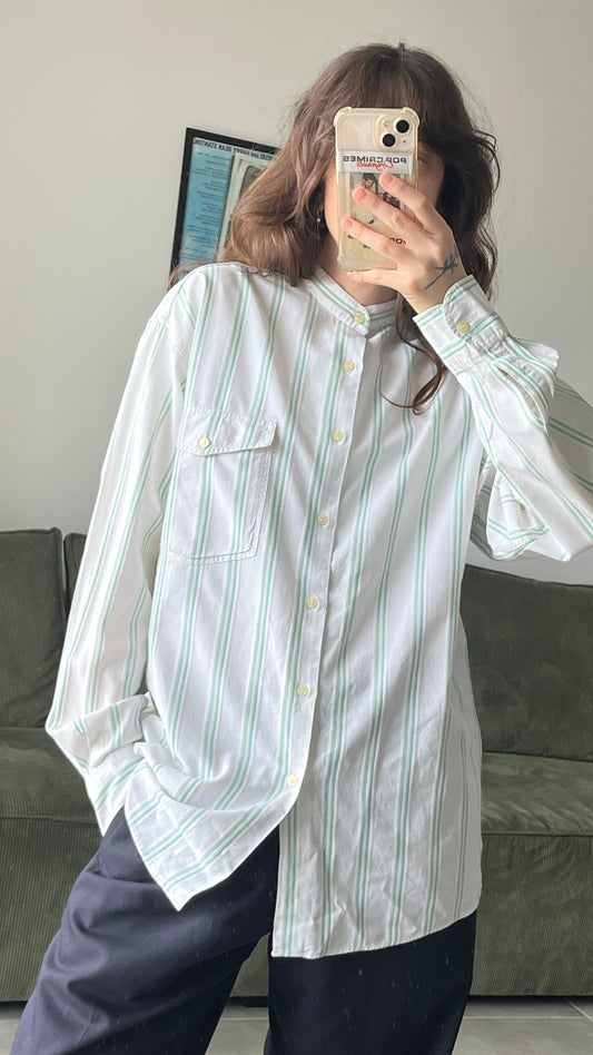 Striped Button-Down with Mandarin Collar