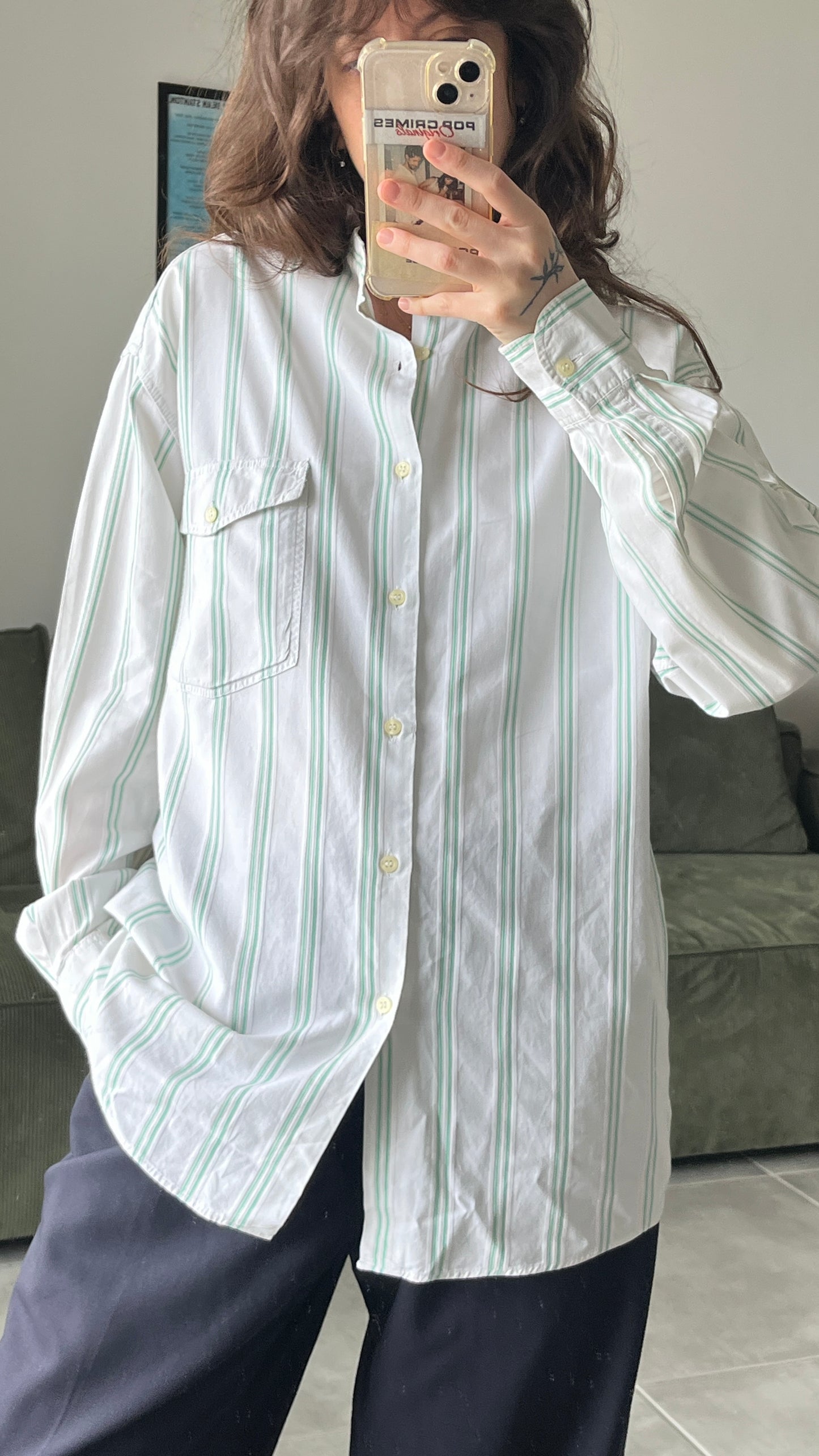 Striped Button-Down with Mandarin Collar
