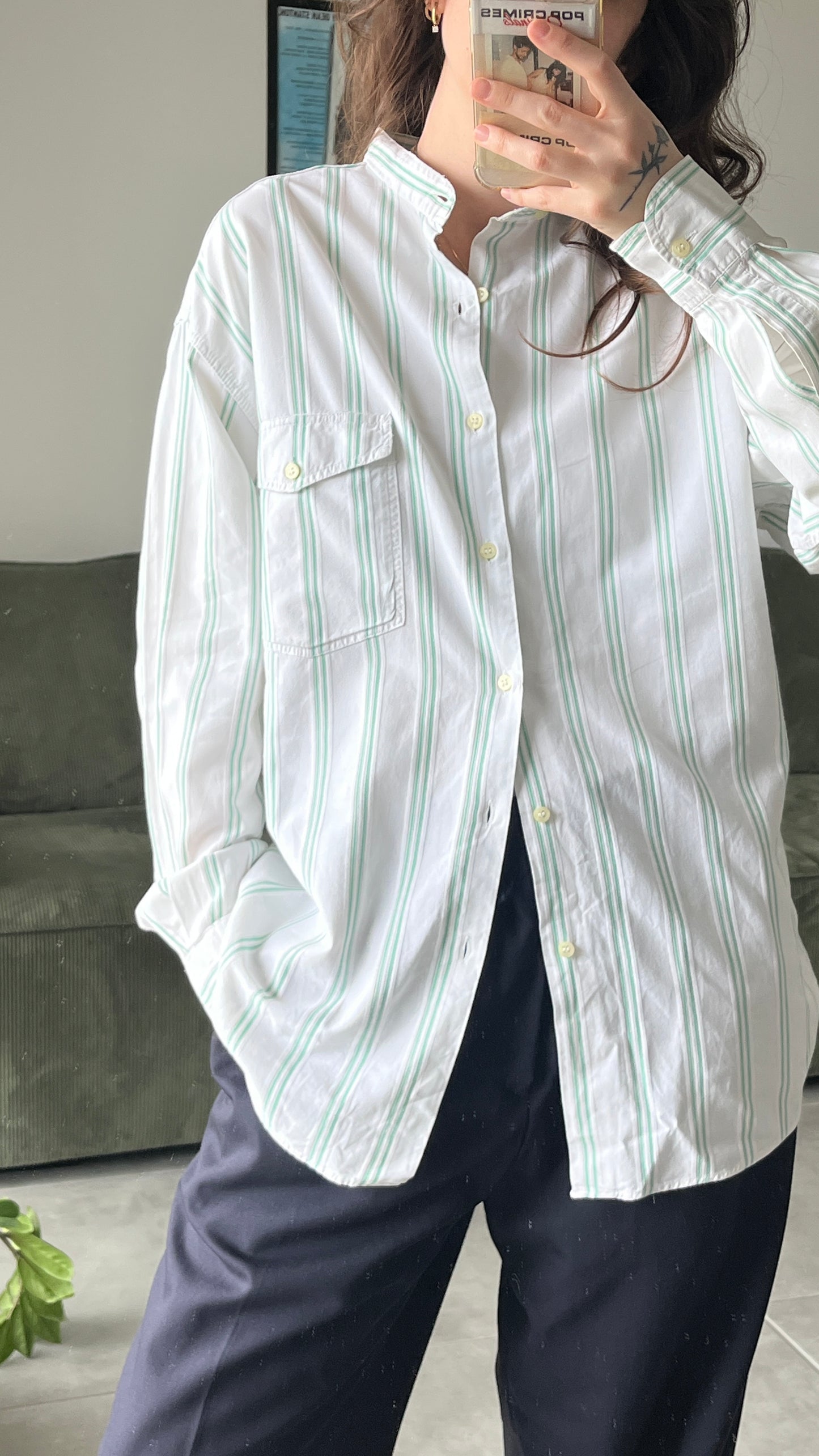 Striped Button-Down with Mandarin Collar