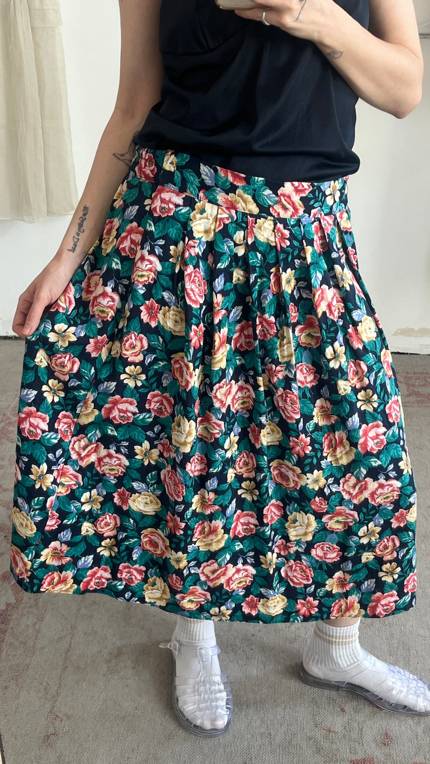 Pleated Floral Skirt