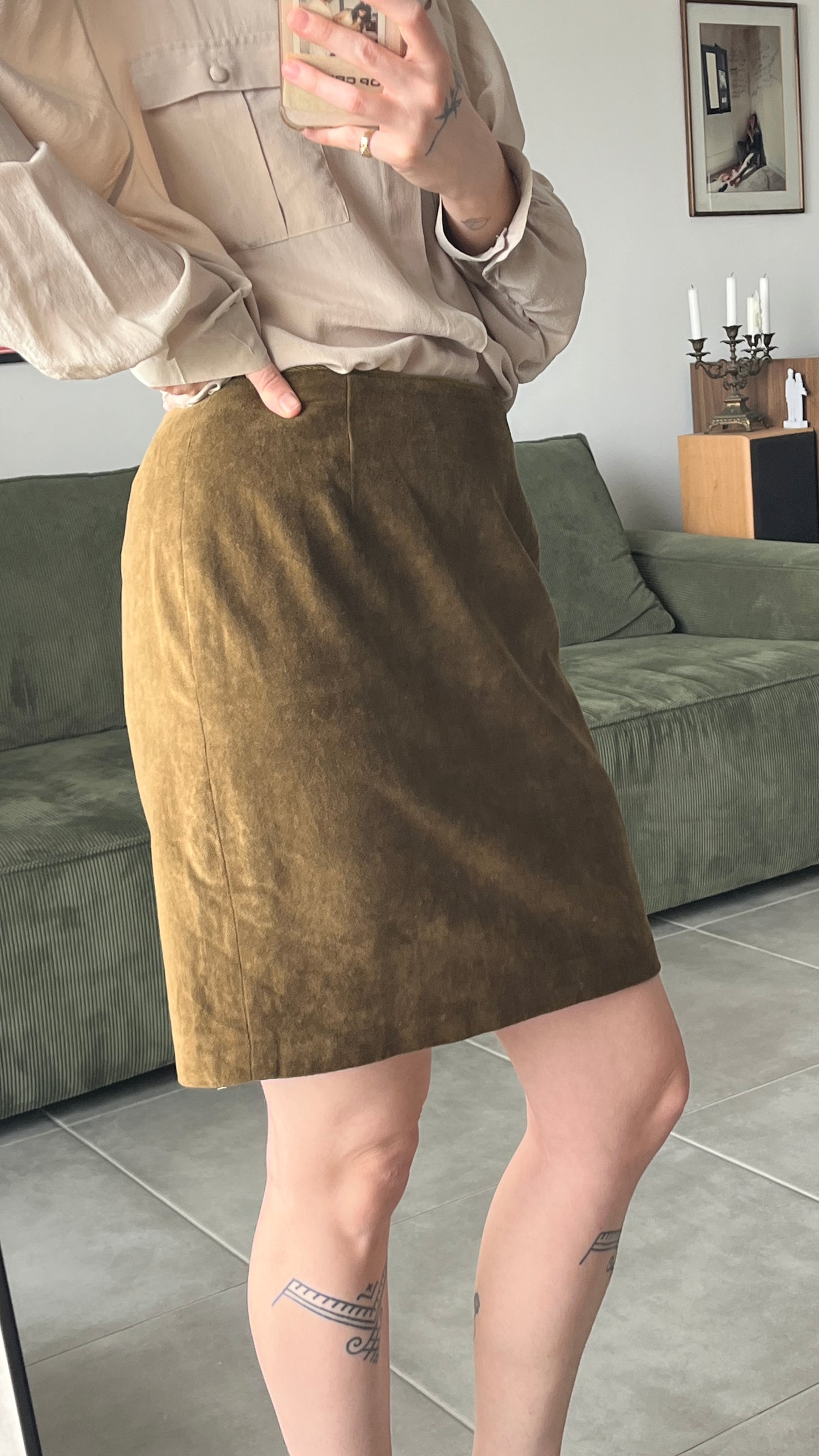 Brown Velvet Mini Skirt