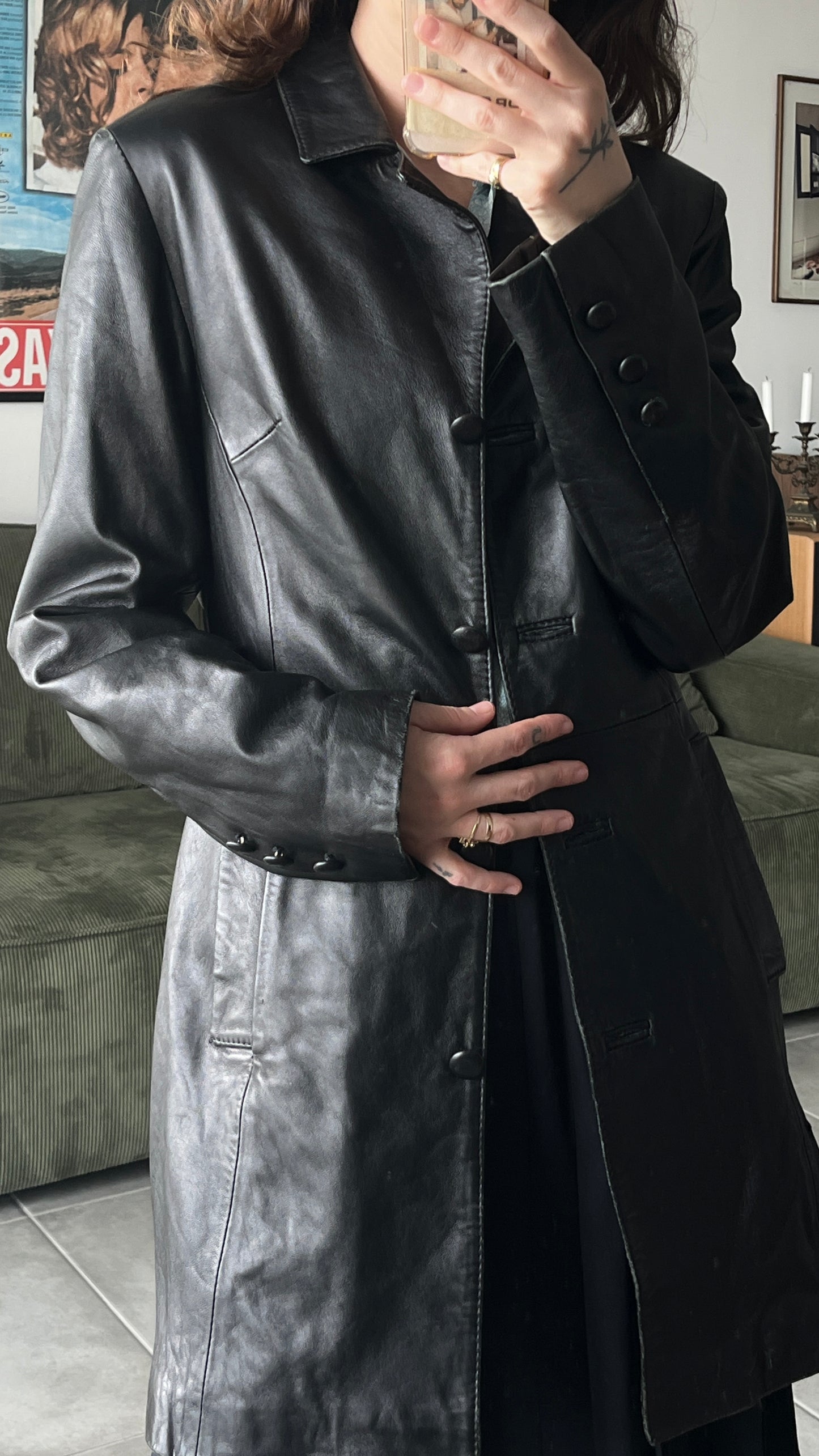 Midi Buttoned Leather Coat