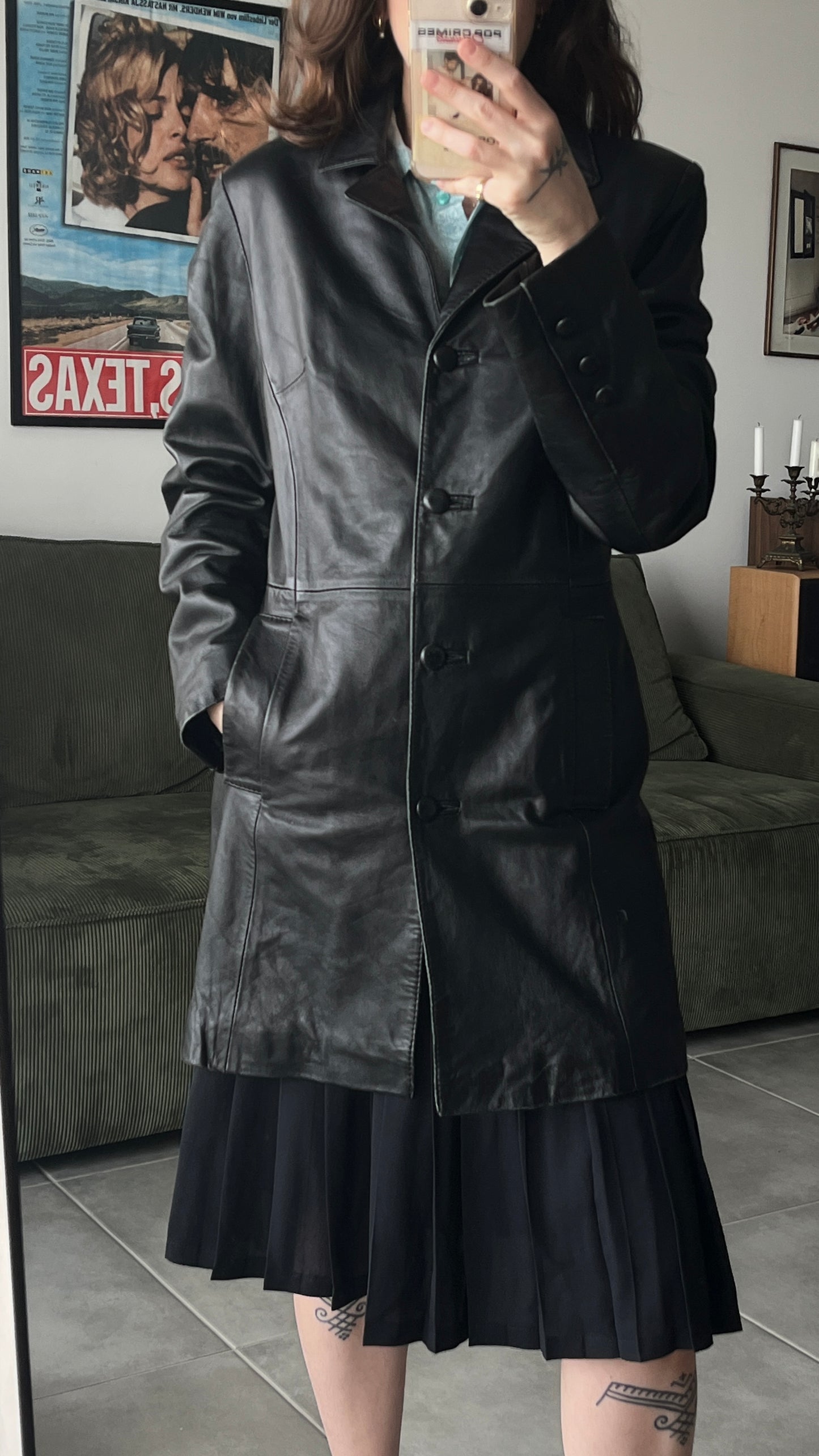 Midi Buttoned Leather Coat