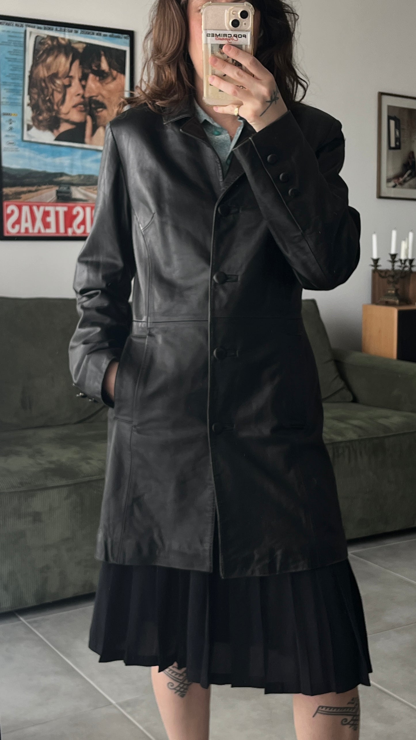 Midi Buttoned Leather Coat