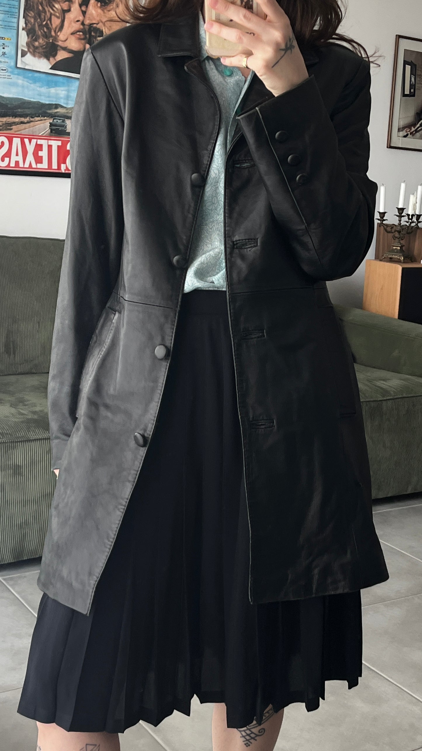 Midi Buttoned Leather Coat