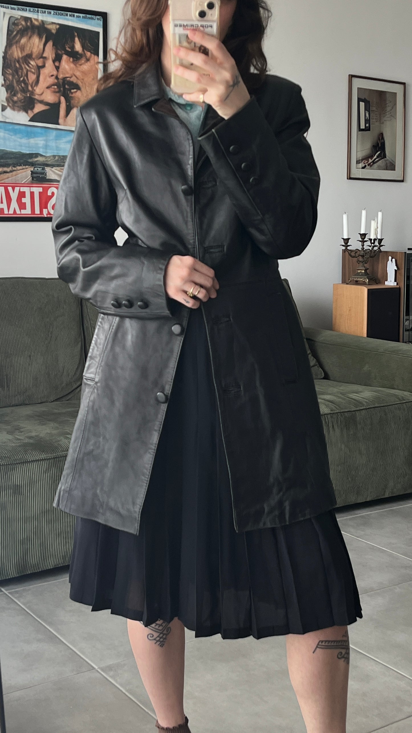 Midi Buttoned Leather Coat
