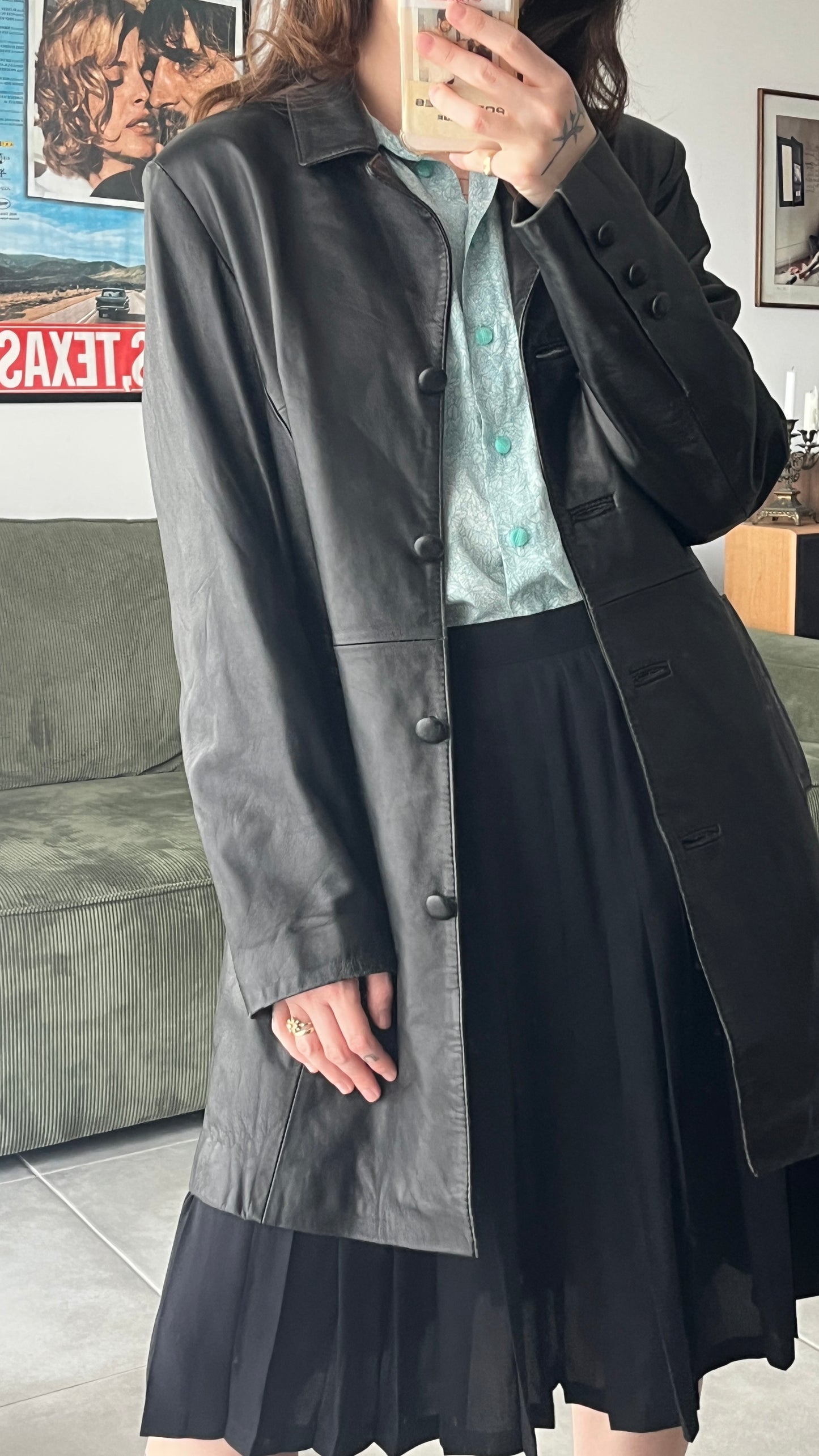 Midi Buttoned Leather Coat