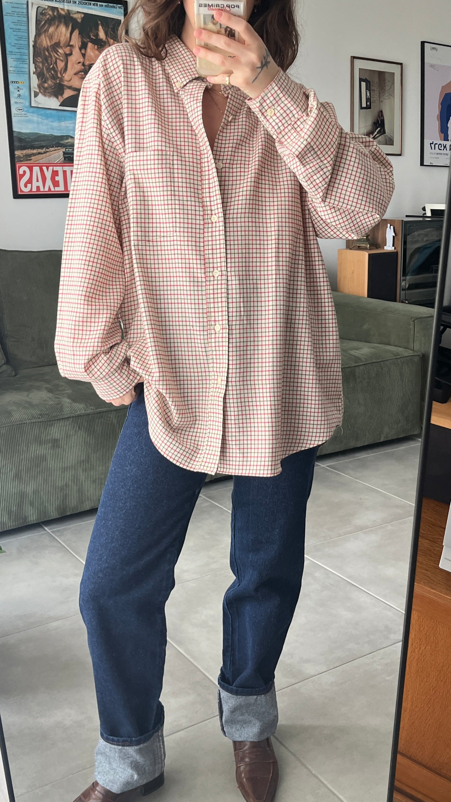 Green and Red Plaid Button-Down