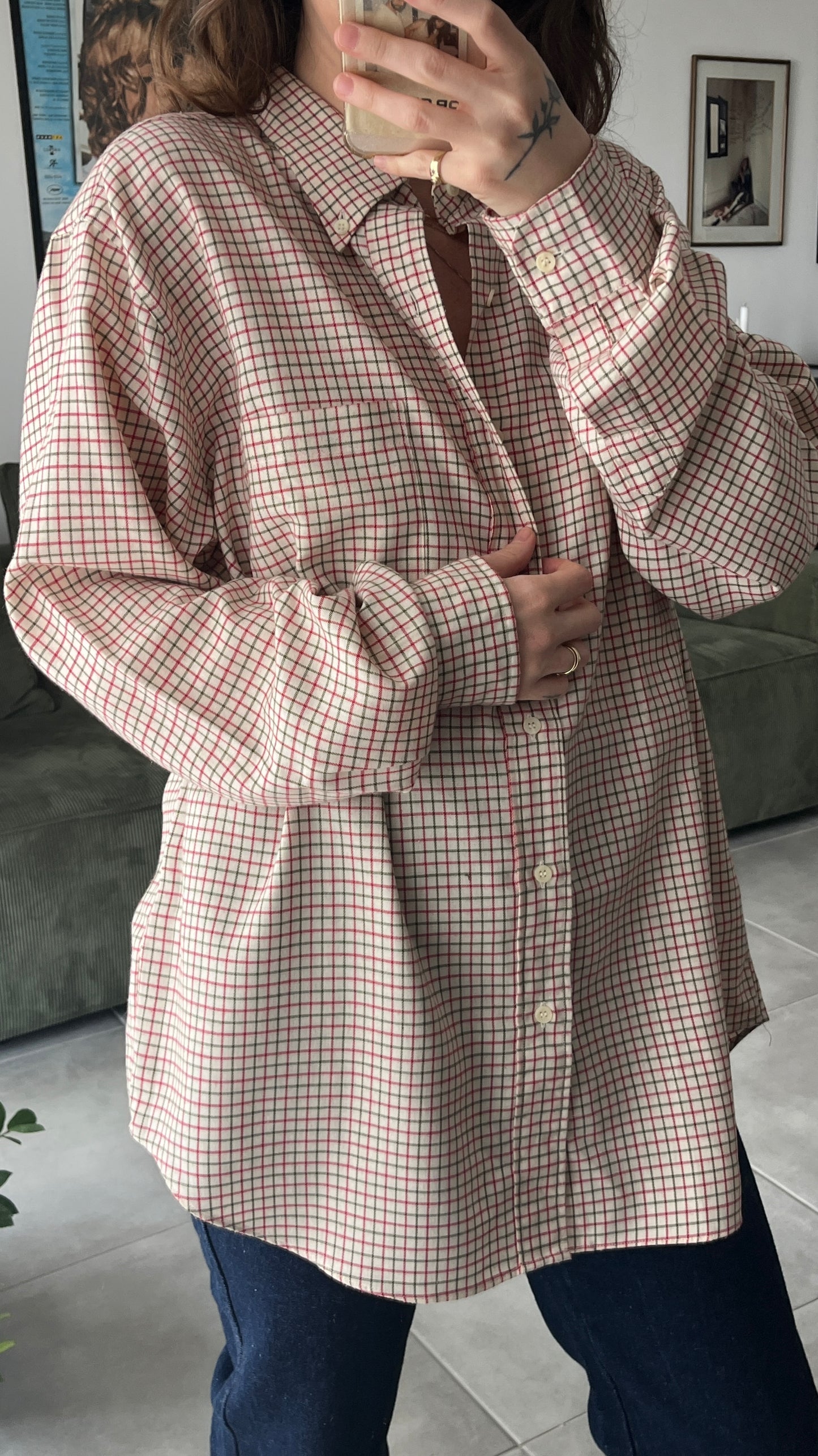 Green and Red Plaid Button-Down