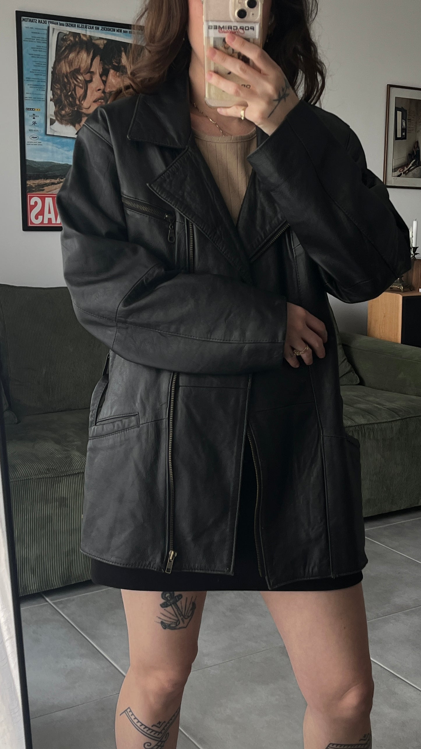 Black Leather Coat with Belt