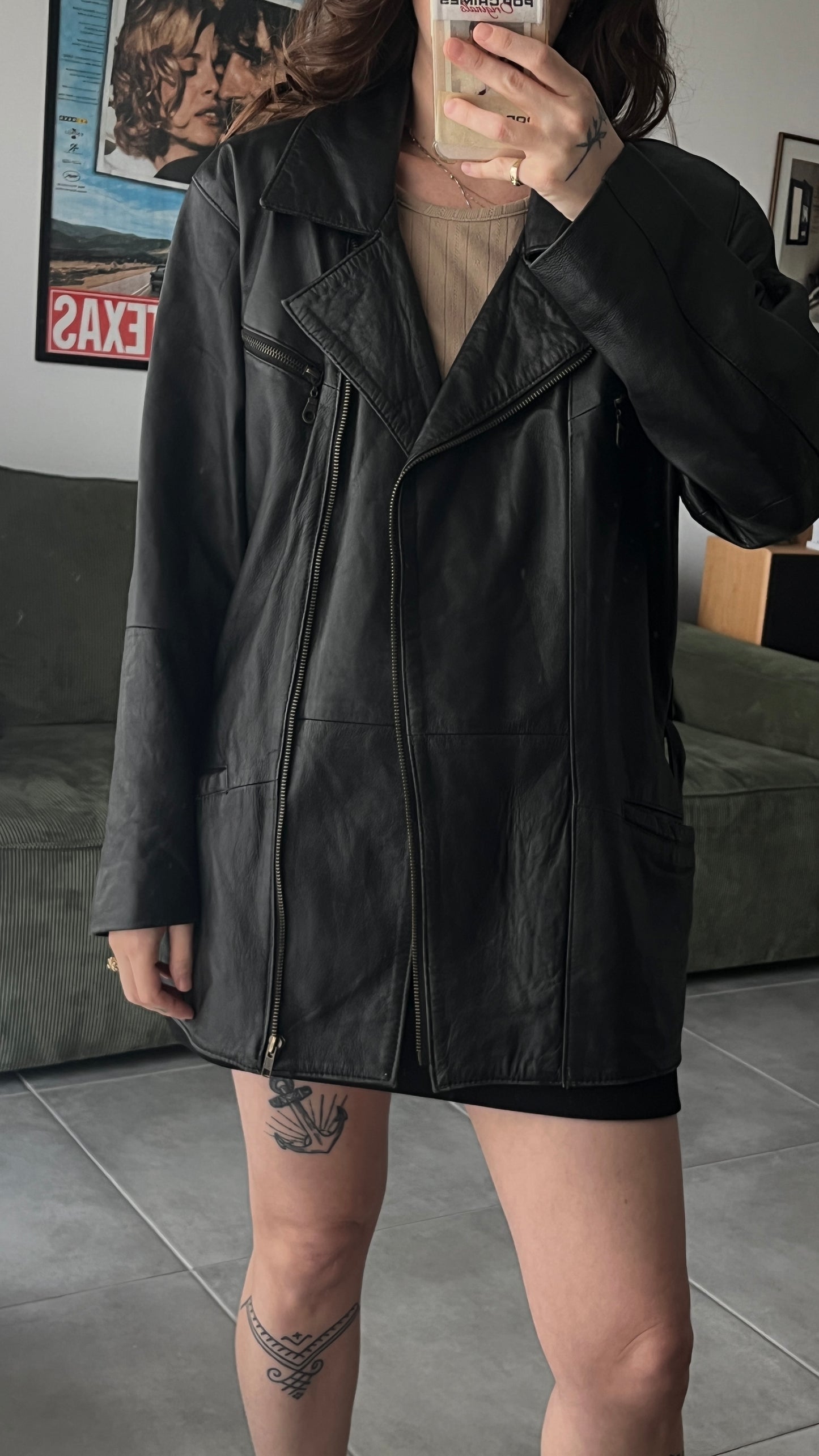 Black Leather Coat with Belt