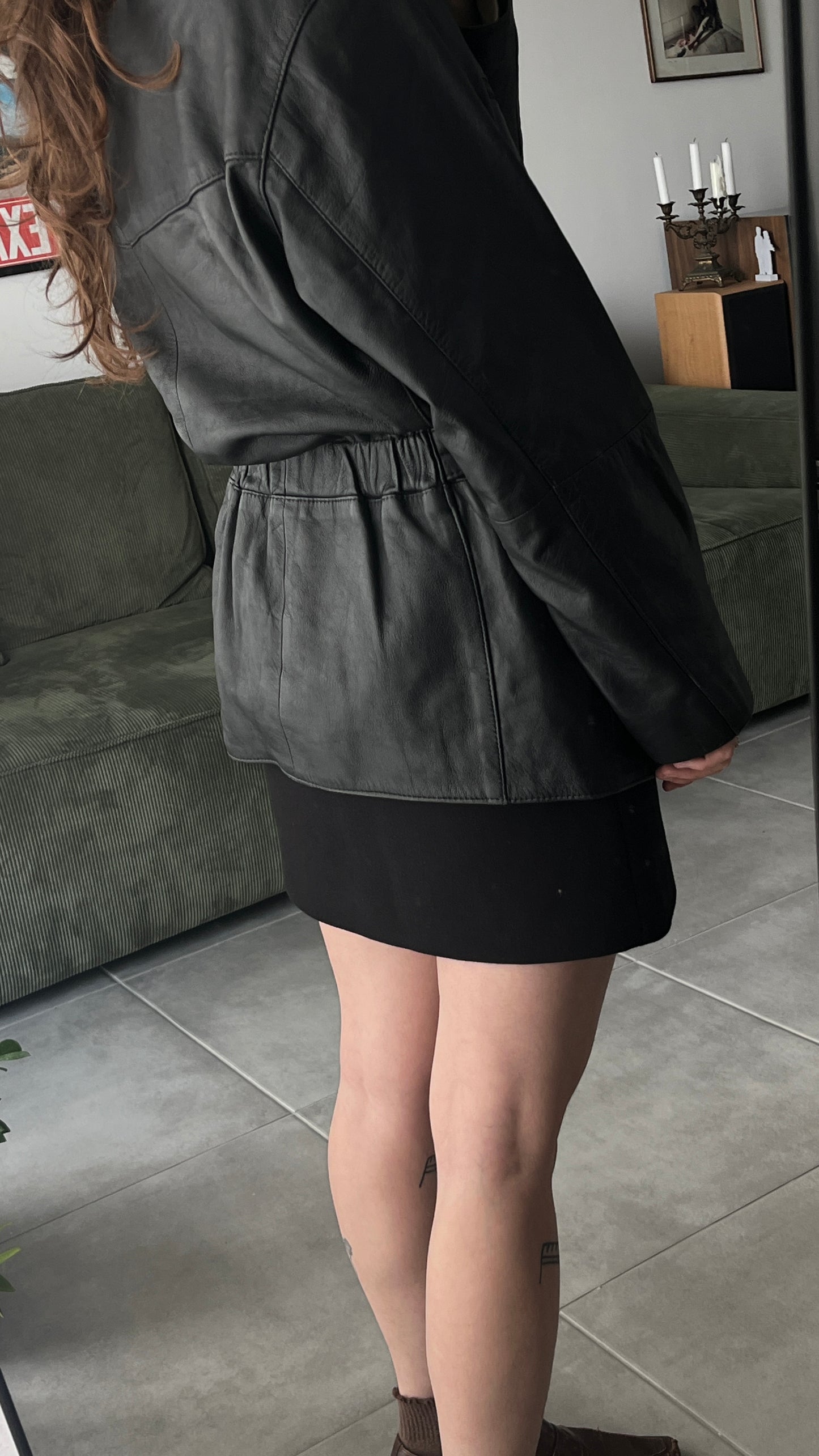 Black Leather Coat with Belt