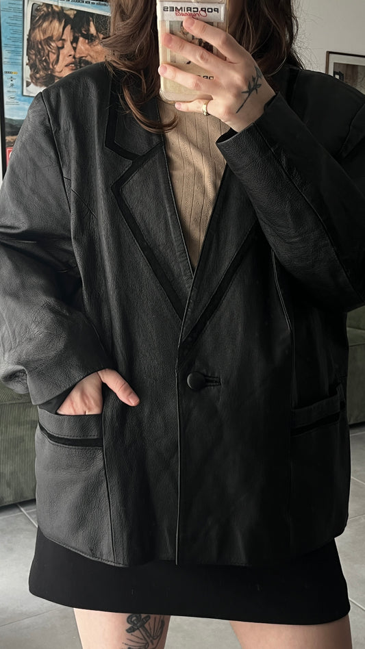 Thin Leather Coat with Suede Collar Detail